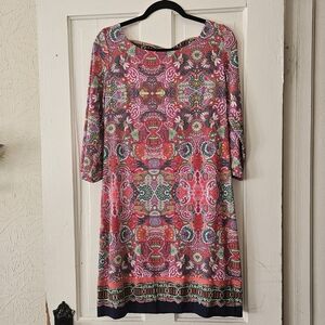 Laundry Shelli Segal Dress Womens Size Small Stretch Cutout 3/4 Sleeves Floral